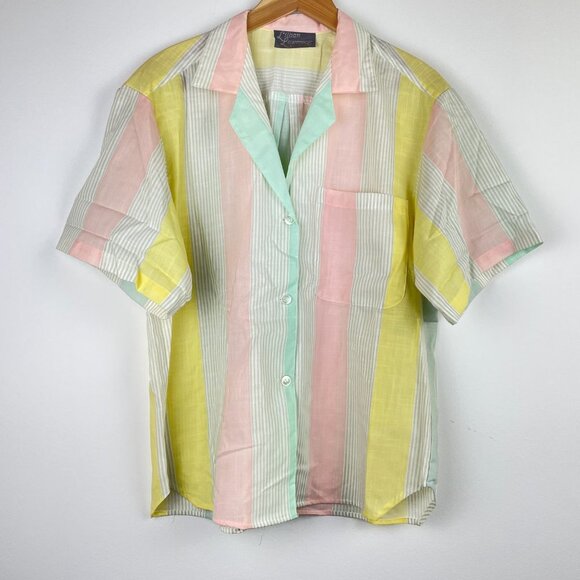 Lillian Lawrence Pink | Blue | Tan Stripe Blouse Sz Medium - Picture 1 of 5